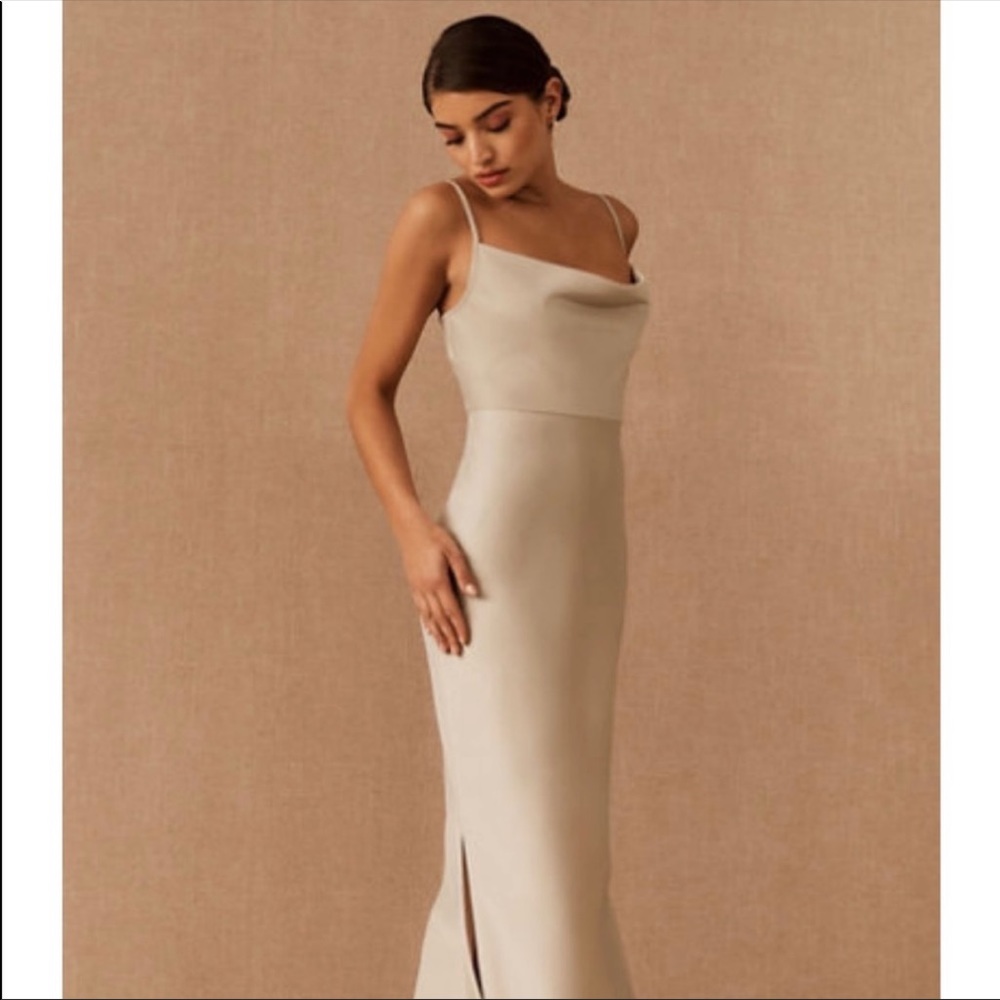 BHLDN Cali Satin Charmeuse Mini Dress in Champagne